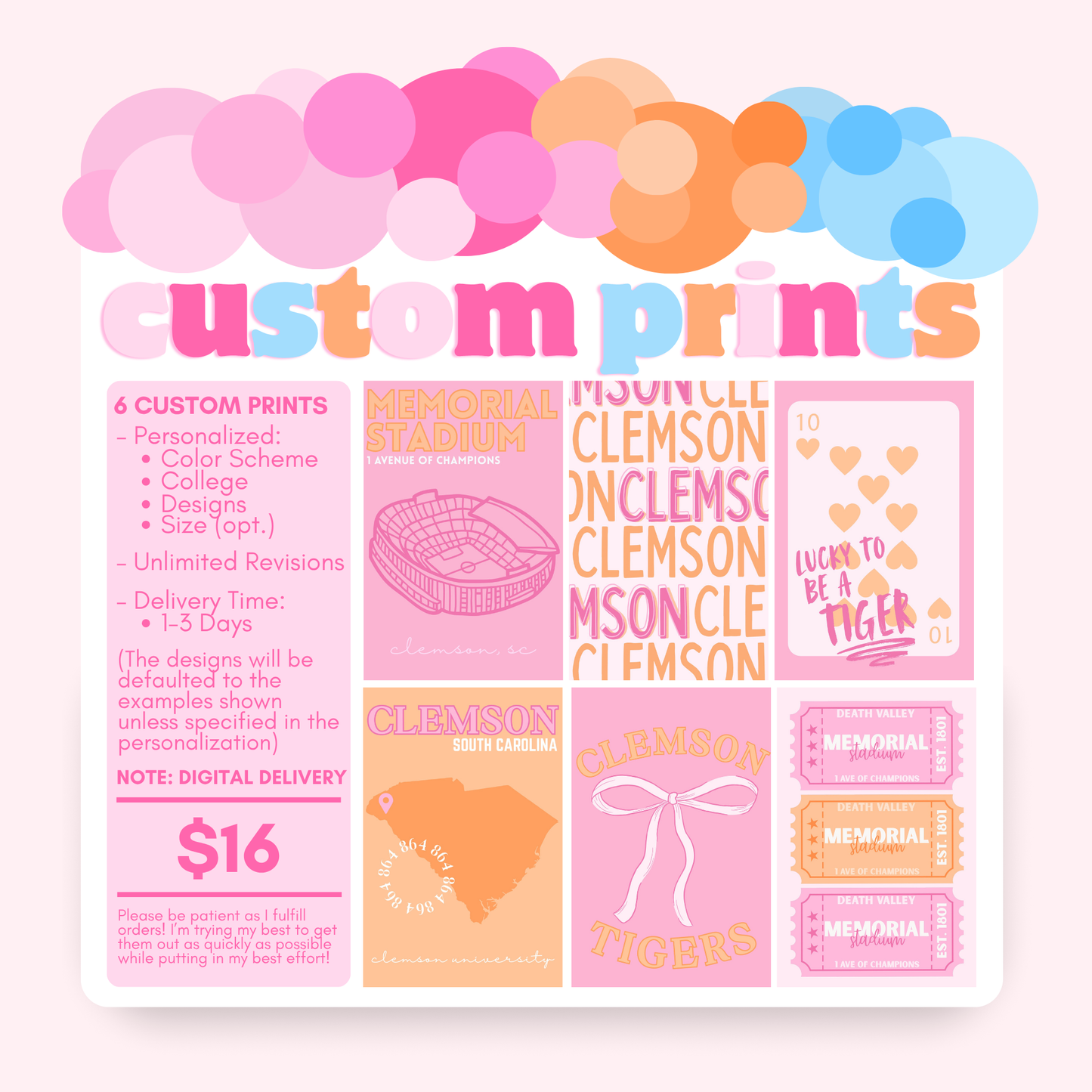 6 Custom College Wall Prints