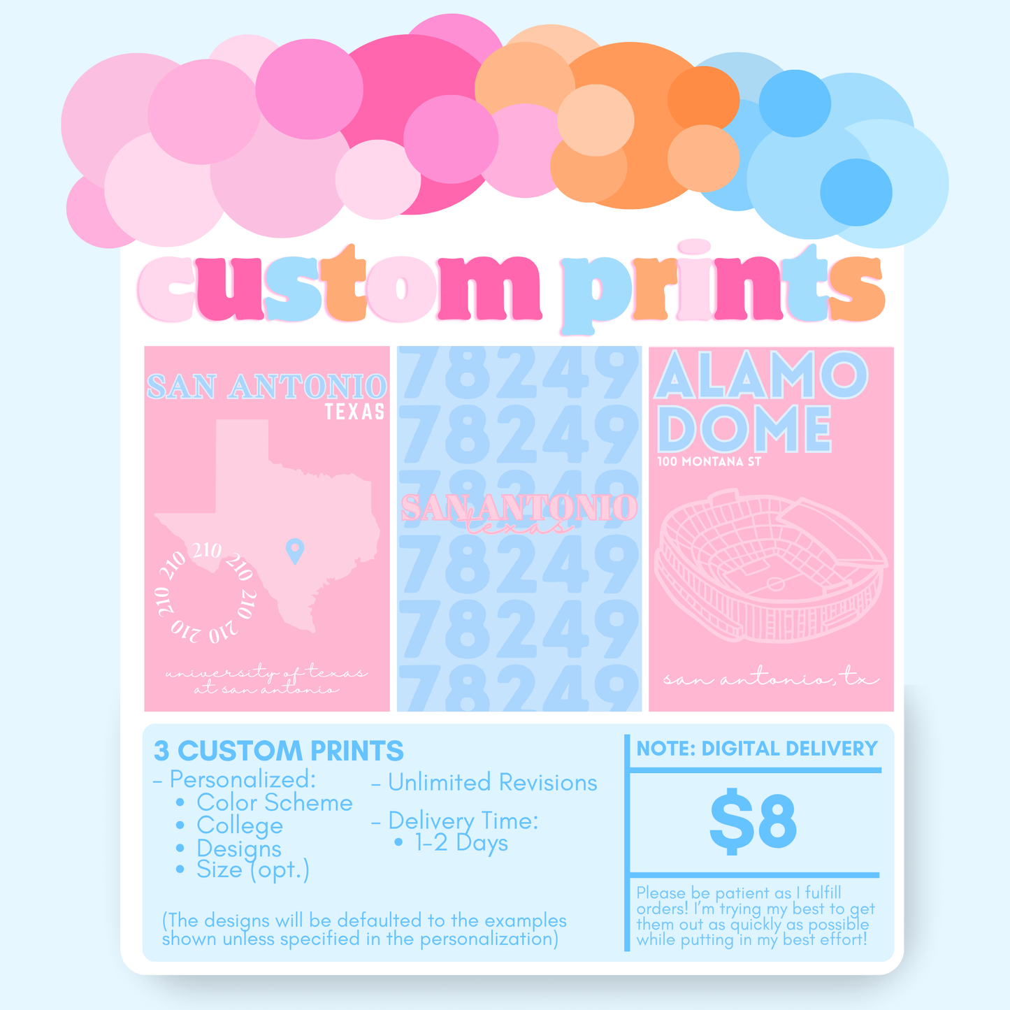 3 Custom College Wall Prints